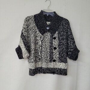 Kenneth Cole Sweater Women S Black White Colorblock Short Sleeve Cardigan Pocket